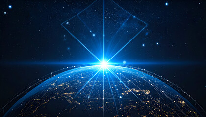 Global Network Connection - Futuristic Digital Earth with Glowing Lines.