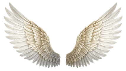 Elegant white angel wings with detailed feathers on a black background