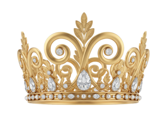 Luxurious gold crown with diamonds and pearls on black background