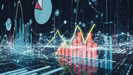 Dynamic abstract data visualization of financial growth strategy. - Powered by Adobe