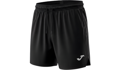 Black athletic shorts with white logo