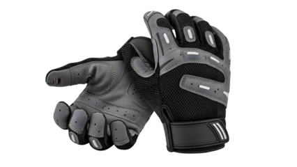 Close up of a pair of black tactical gloves on black background