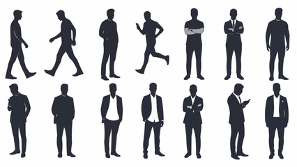 Collection of Silhouettes of Men in Various Poses and Attire.