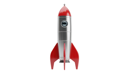 Red and silver rocket isolated on transparent background