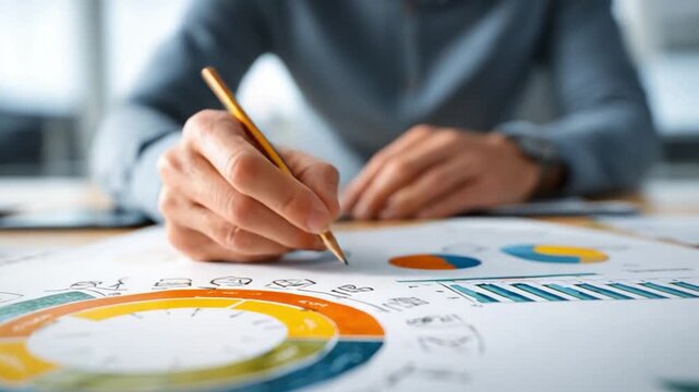 Circular Economy Coordinator Reviewing Material Flow Chart in Office