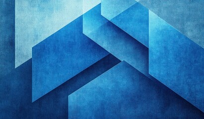 Layered blue geometric panels with textured paper effect and deep shadows, overlapping angular shapes suggesting peaks and calm modern serenity