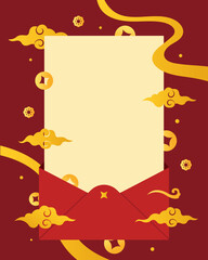 Obraz premium Frame of decorations for the Chinese New Year. Template of Red envelopes for Chinese New Year.