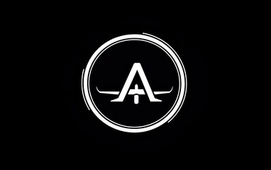 Sleek white circular emblem on black background featuring a bold stylized letter A integrated with an airplane silhouette and wings conveying modern aviation confidence