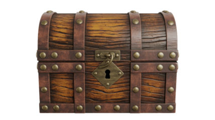 Antique wooden treasure chest isolated on transparent background