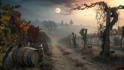 vineyard in the sunset