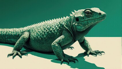 Naklejka premium Green Iguana Lizard Reptile Animal Close Up Portrait.