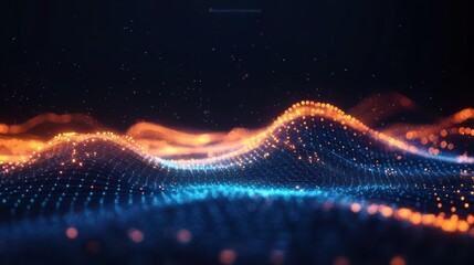 glowing blue and orange particle waves forming a futuristic undulating digital mesh, energetic and mesmerizing