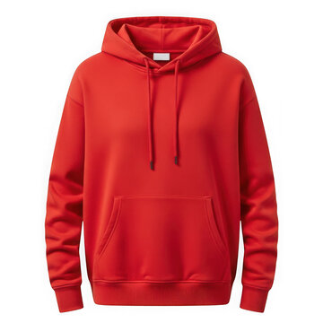 Bright red hoodie with drawstring isolated on transparent background