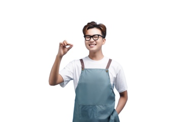 Optimistic Figure: An upbeat figure in an apron, showcasing a moment of cheer with a gesture.