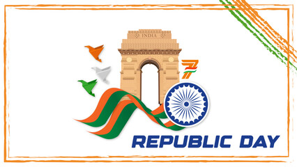 26 January Republic Day vector illustration featuring clean and modern Indian patriotic design. Ideal for posters, banners, greeting cards, social media posts, website headers, flyers, presentations © Vijay Pareek