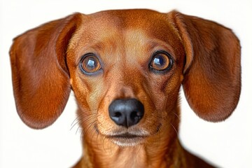 Two floppy brown dog ears on white background conveying playful curiosity