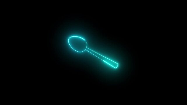 Neon line spoon icon animation. 4k video of a spoon icon .