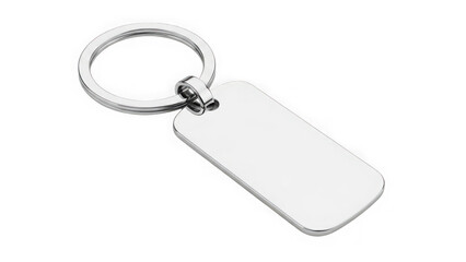 Fototapeta premium Silver key ring with blank tag isolated on transparent background