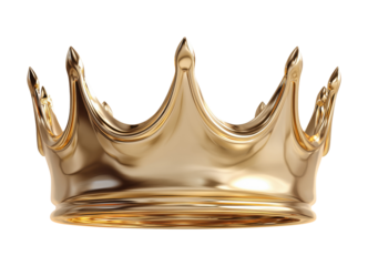Modern golden royal crown with smooth arches and decorative points, isolated on transparent background