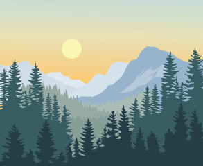 winter mountain with trees landscape illustration