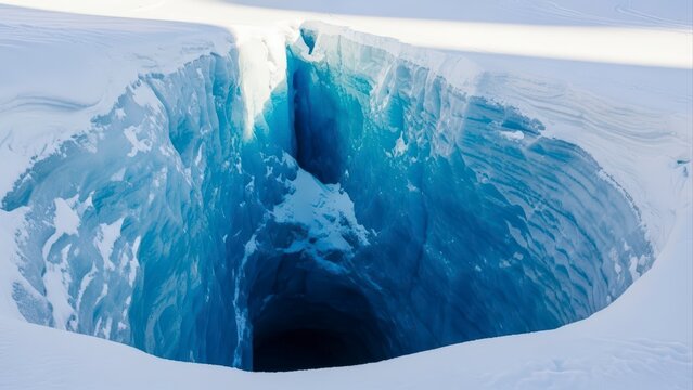 Deep Blue Ice Crevasse in Arctic Landscape.