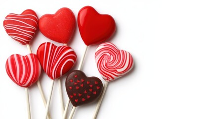 Colorful heart-shaped lollipops in various designs, perfect for celebrations, romantic occasions, or gifting, showcasing sweetness and joy.