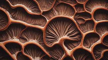 Fototapeta premium Intricate close-up of mushroom gills creating an abstract organic texture pattern