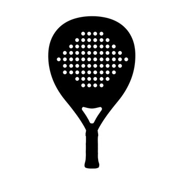 Black silhouette of a padel racket with diamondshaped hole pattern.