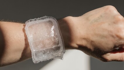 Ice pack on wrist for pain relief and swelling reduction.