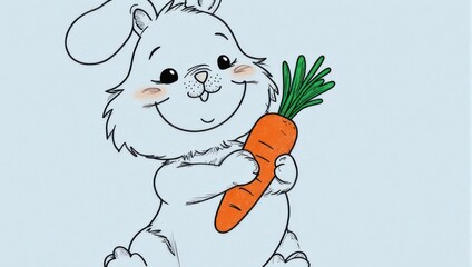 Charming cartoon bunny holding a vibrant orange carrot, smiling happily.
