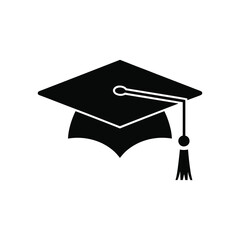Graduation cap black silhouette icon, academic mortarboard symbol for education, university and school graduation