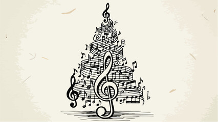 Obraz premium Creative christmas tree made of diverse musical notes and symbols vector sketch