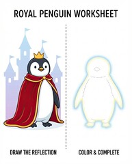 Obraz premium professional lifestyle concept Royal Penguin Worksheet: Draw and Color Activity for Kids modern commercial usage