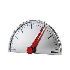 Speedometer gauge with red needle on black background