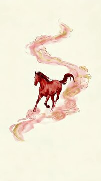 Red horse gallops on ethereal clouds, celebrating Chinese New Year prosperity. Lunar animal spirit running, year of horse symbolism. Vertical video