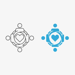 Teamwork Icon Representing Unity, Collaboration, and Community Support with a Heart in the Center, Illustrating Connection and Shared Values in a Modern, Clean Design