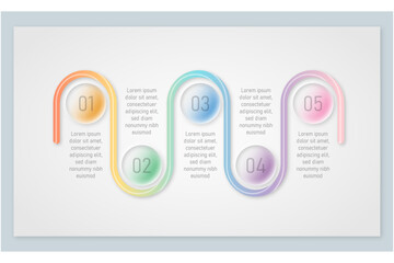 Minimal Neumorphic Infographic Templates with Rounded Steps and Radial Diagram in Soft Patel Gradient Colors for Business Presentation.