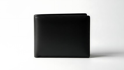 Black leather wallet standing on white background