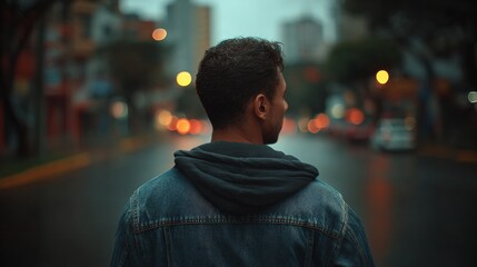 A man walking confidently down the city street