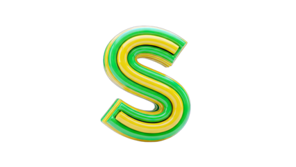 3D Letter S in Green and Yellow on White Background
