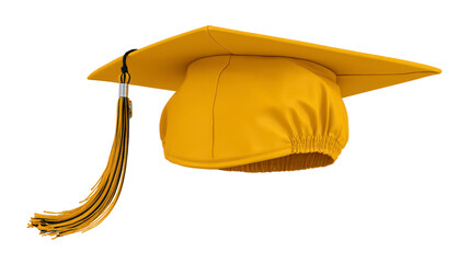 Graduation cap yellow academic hat tassel isolated on transparency background symbolizing achievement education success and celebration evokes pride and accomplishment