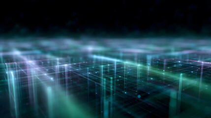 Digital Network: An abstract representation of a complex digital network, featuring interconnected lines and nodes in shades of blue and green, conveying a sense of technological advancement.