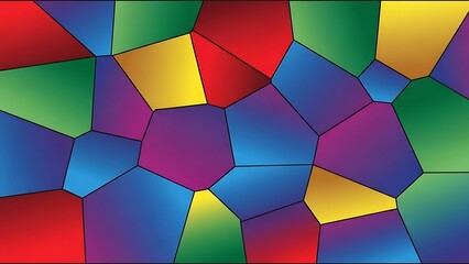 Abstract Geometric Pattern with Vibrant Multicolor Sections and Black Outlines