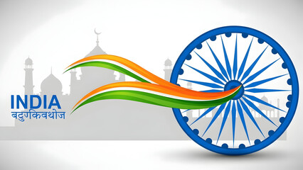 India independence day graphic with ashoka chakra and monument