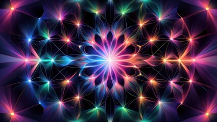 Colorful abstract light pattern with starbursts and geometric shapes