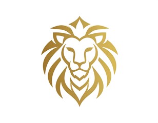 Gold stylized lion head with symmetrical mane design on a solid white background