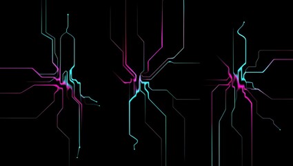Neon pink and blue circuit board lines on black background