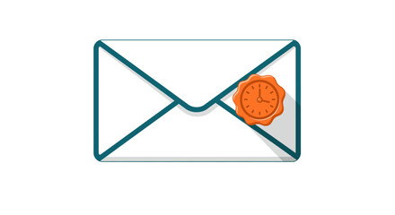 email envelope icon with orange clock seal symbolizing scheduled messages and deadline reminders for newsletters alerts and notifications