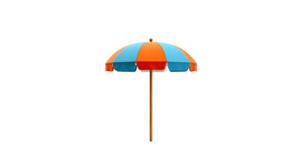 Obraz premium Colorful beach umbrella with alternating orange and blue panels, wooden pole, isolated on transparent background, evokes summer relaxation and vacation vibes