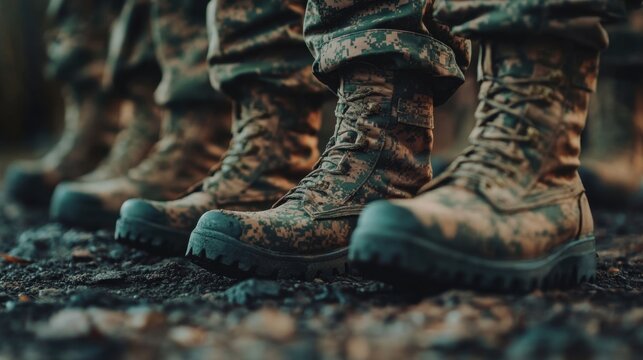 Soldiers boots stand ready for duty.